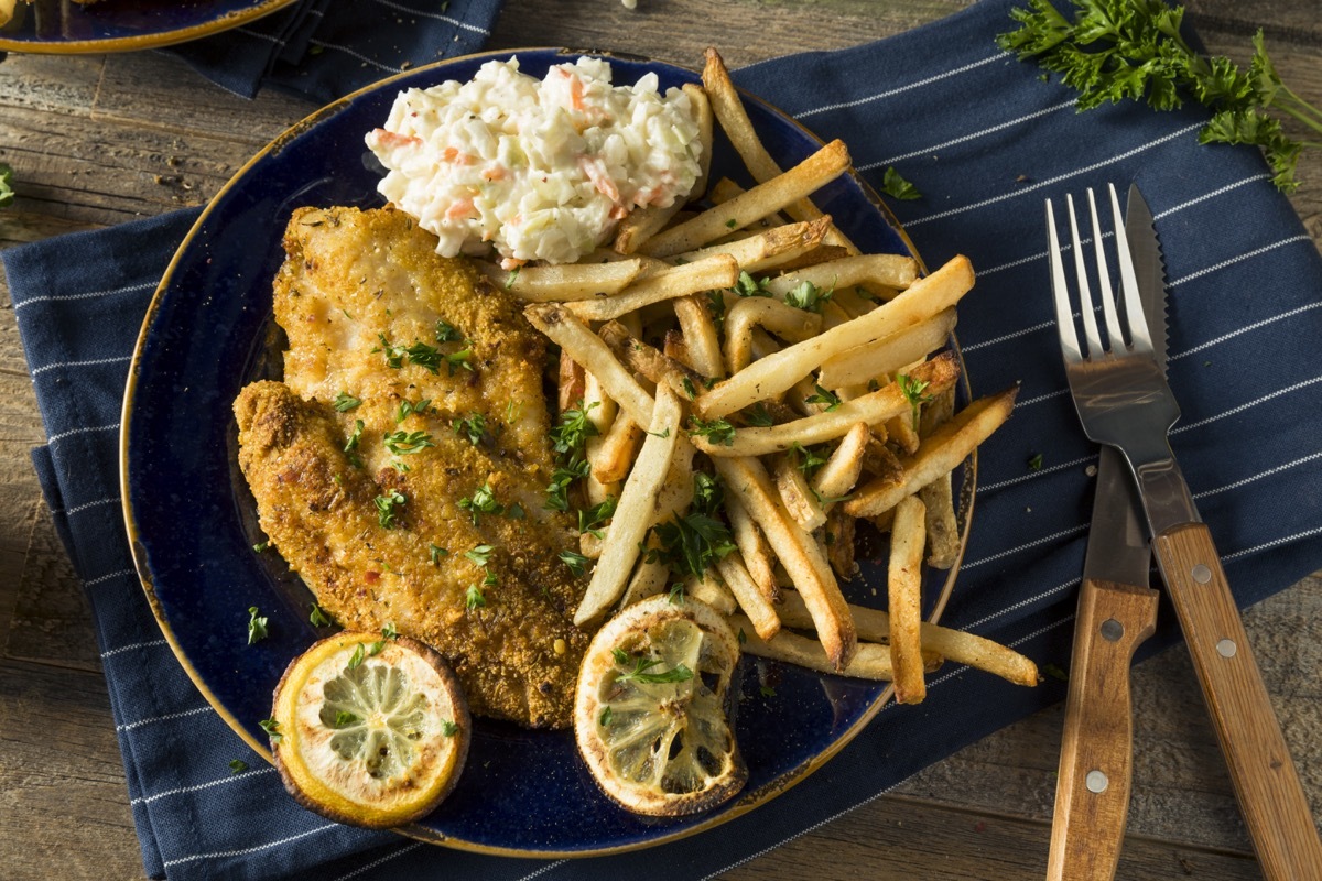 plate of catfish food with fries, hard state facts