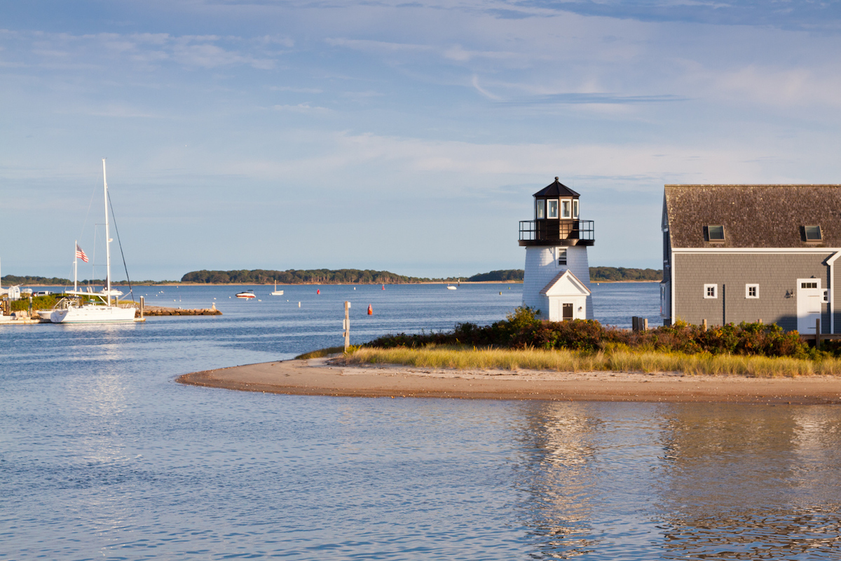 Lighthouse at Hyannis (Lewis Bay Light), Nantucket sound, Cape Cod, Massachusetts.