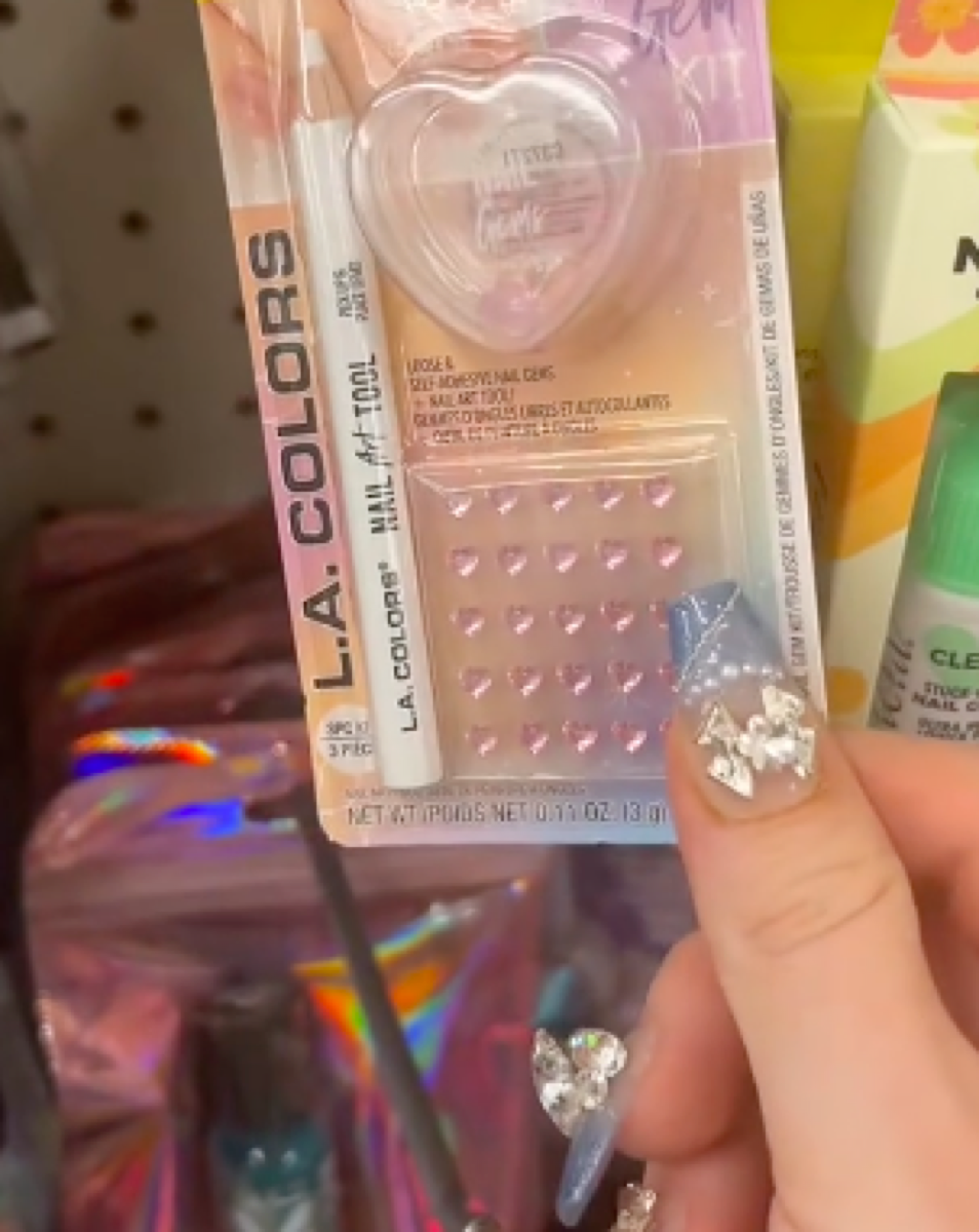 still from TikTok showing Dollar Tree nail gems