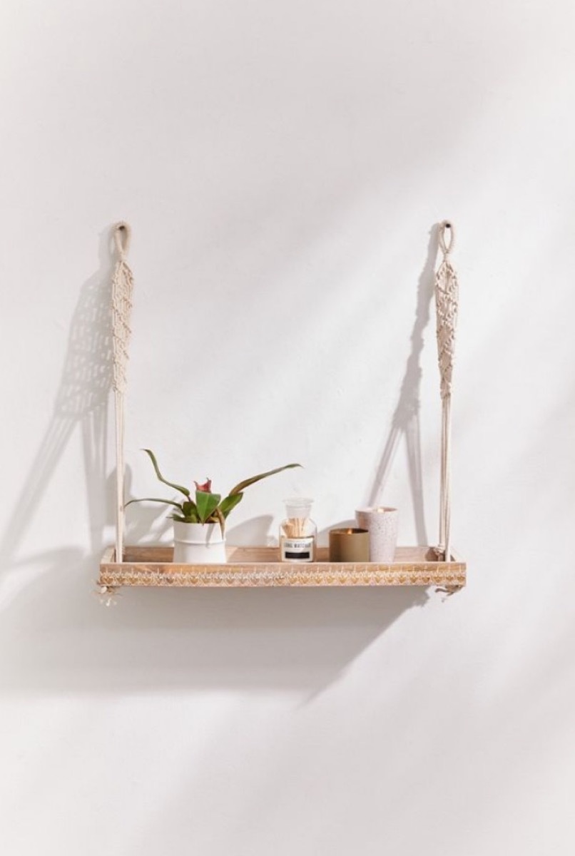 macrame hanging wall shelf