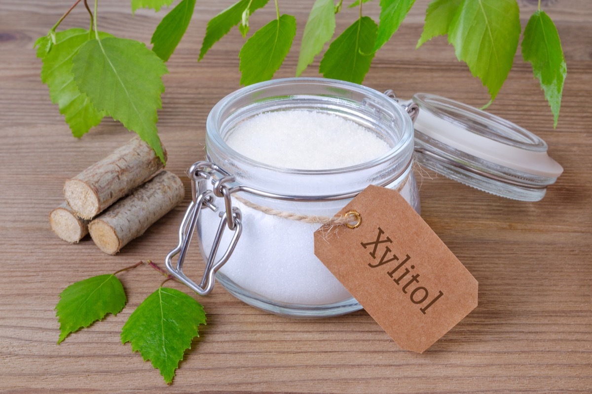 a glass jar with birch sugar