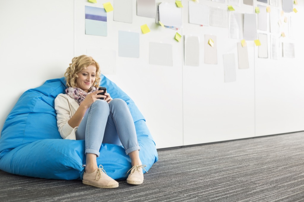 no woman over 40 should have a bean bag chair in her apartment