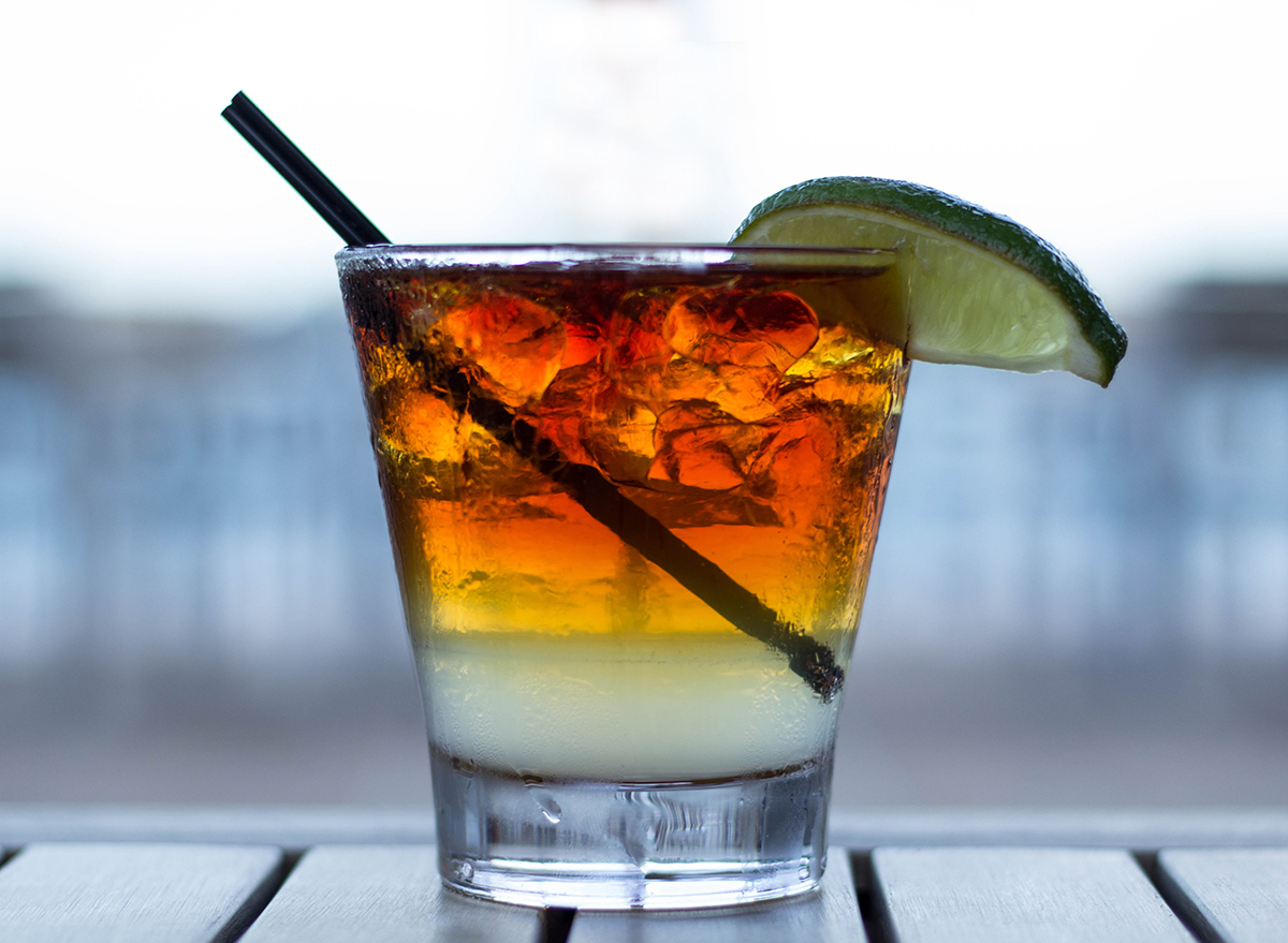 dark and stormy cocktail in glass