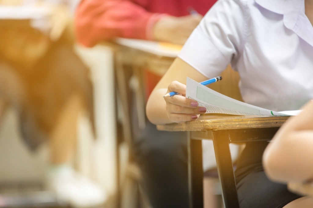 high school students taking a test