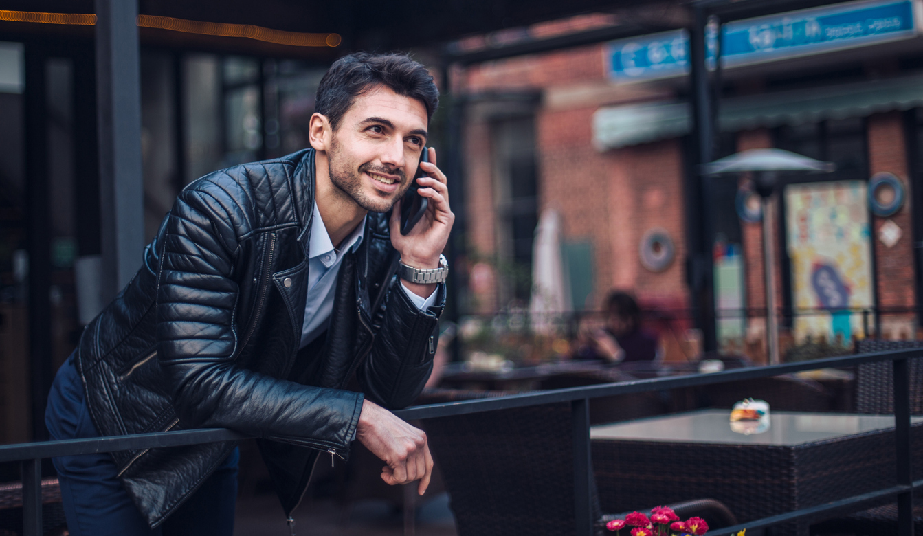 young businessman in a moto jacket