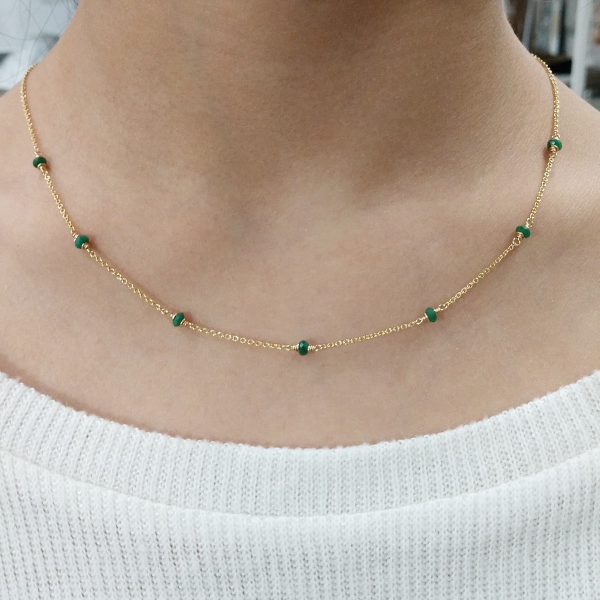 gold necklace with emeralds, Etsy jewelry