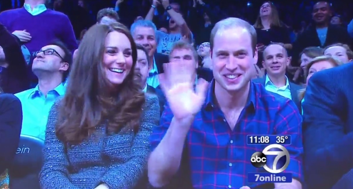 Prince William Waves at camera at Barclays Nets Game with Kate Middleton