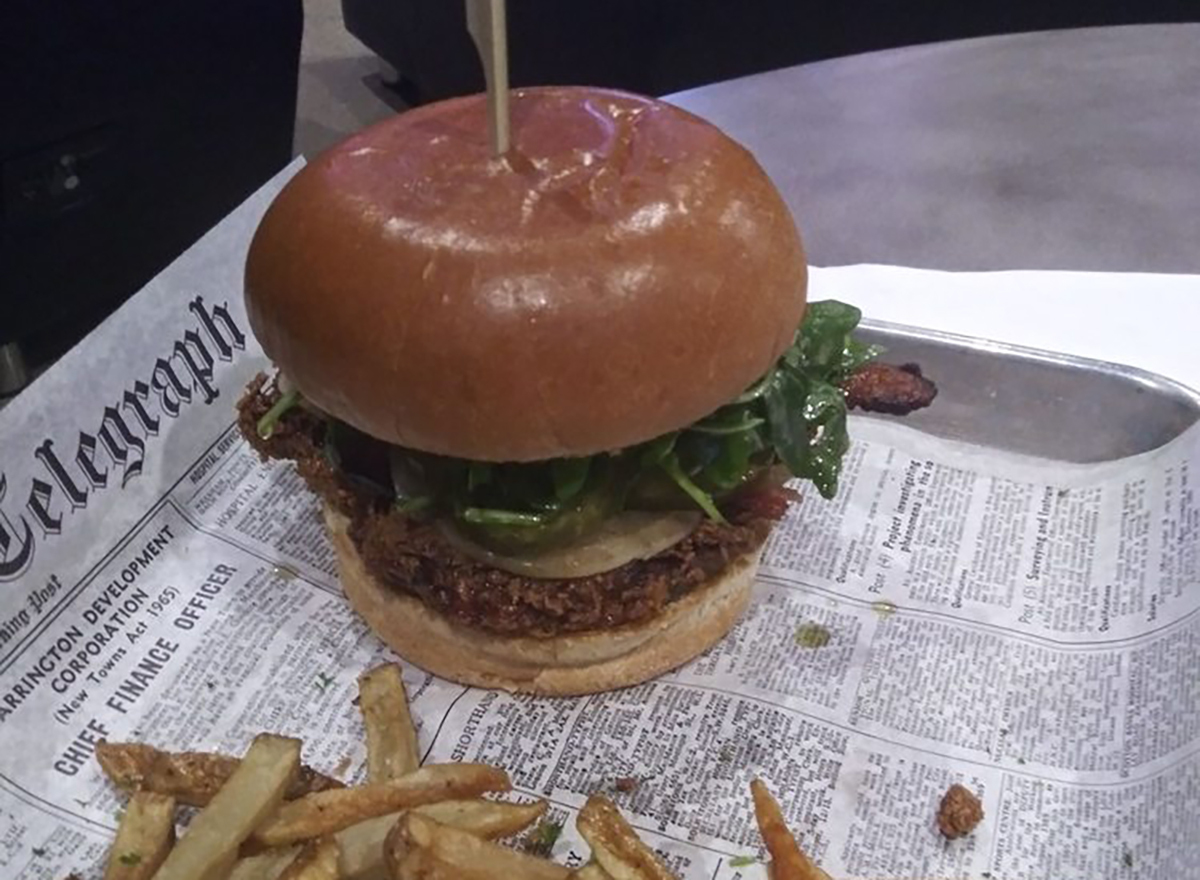 bar code chicken sandwich and fries