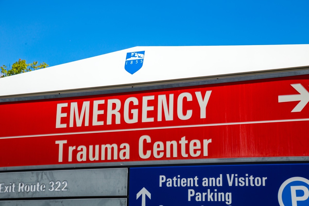 Hershey, PA - August 22, 2016: Penn State Hershey Medical Center Emergency Trauma Center sign at the entrance of the facility.