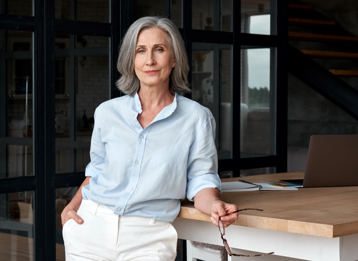 Woman with Shoulder Length Gray Hair