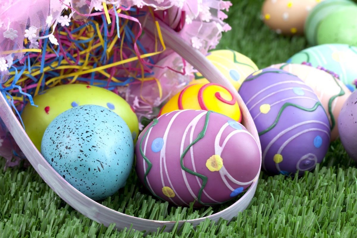 easter eggs, boiled eggs on grass