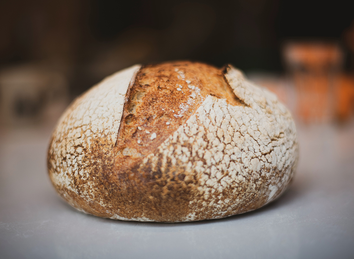 loaf of sourdough bread on a counter