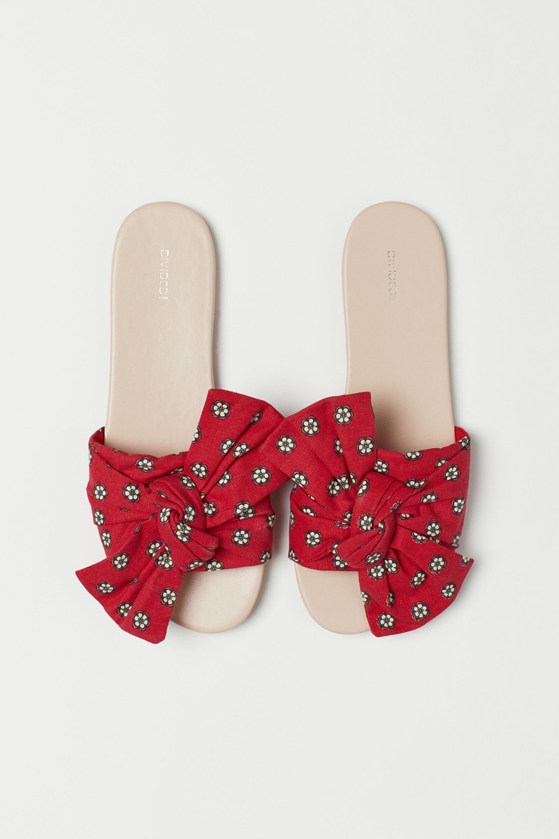 red bow slides, affordable sandals