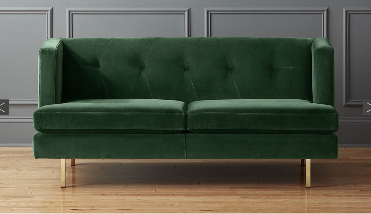 Green Velvet CB2 Sofa buy after holidays