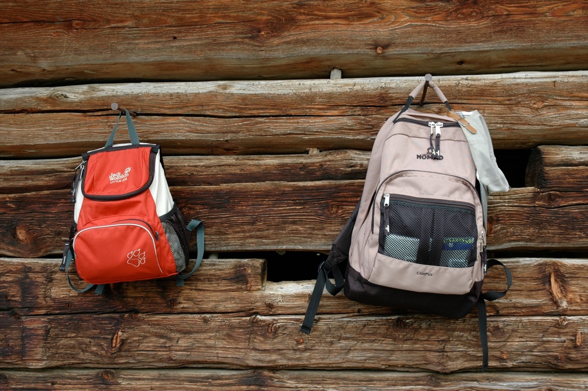 bags hanging on closet wall