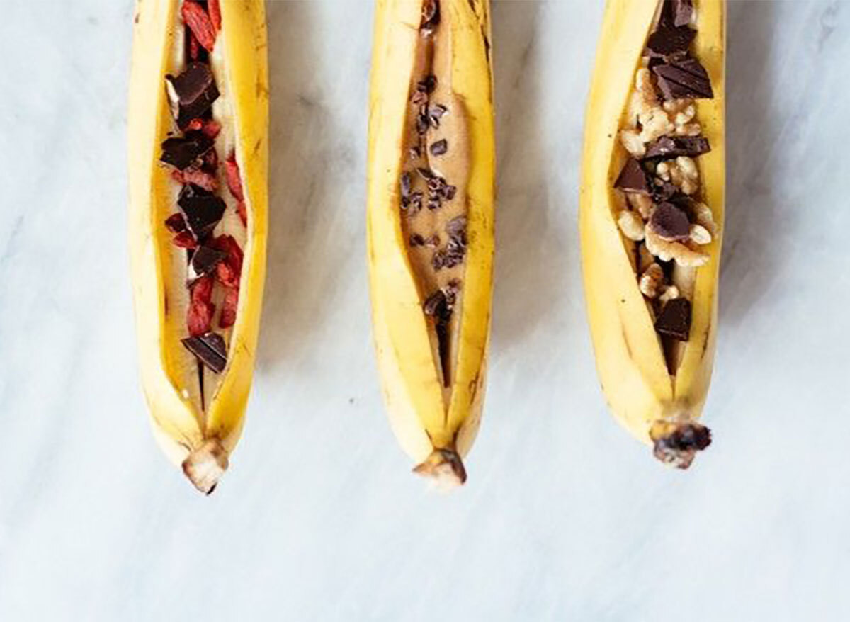 campfire banana boats with chocolate chips