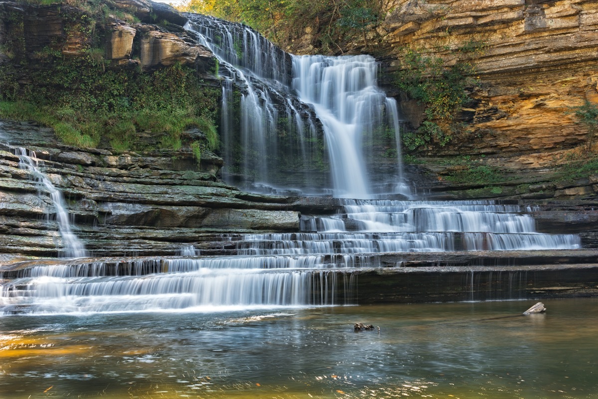 waterfalls cascading down rocks