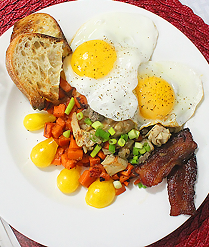 Turkey sweet potato hash with stuffing leftovers