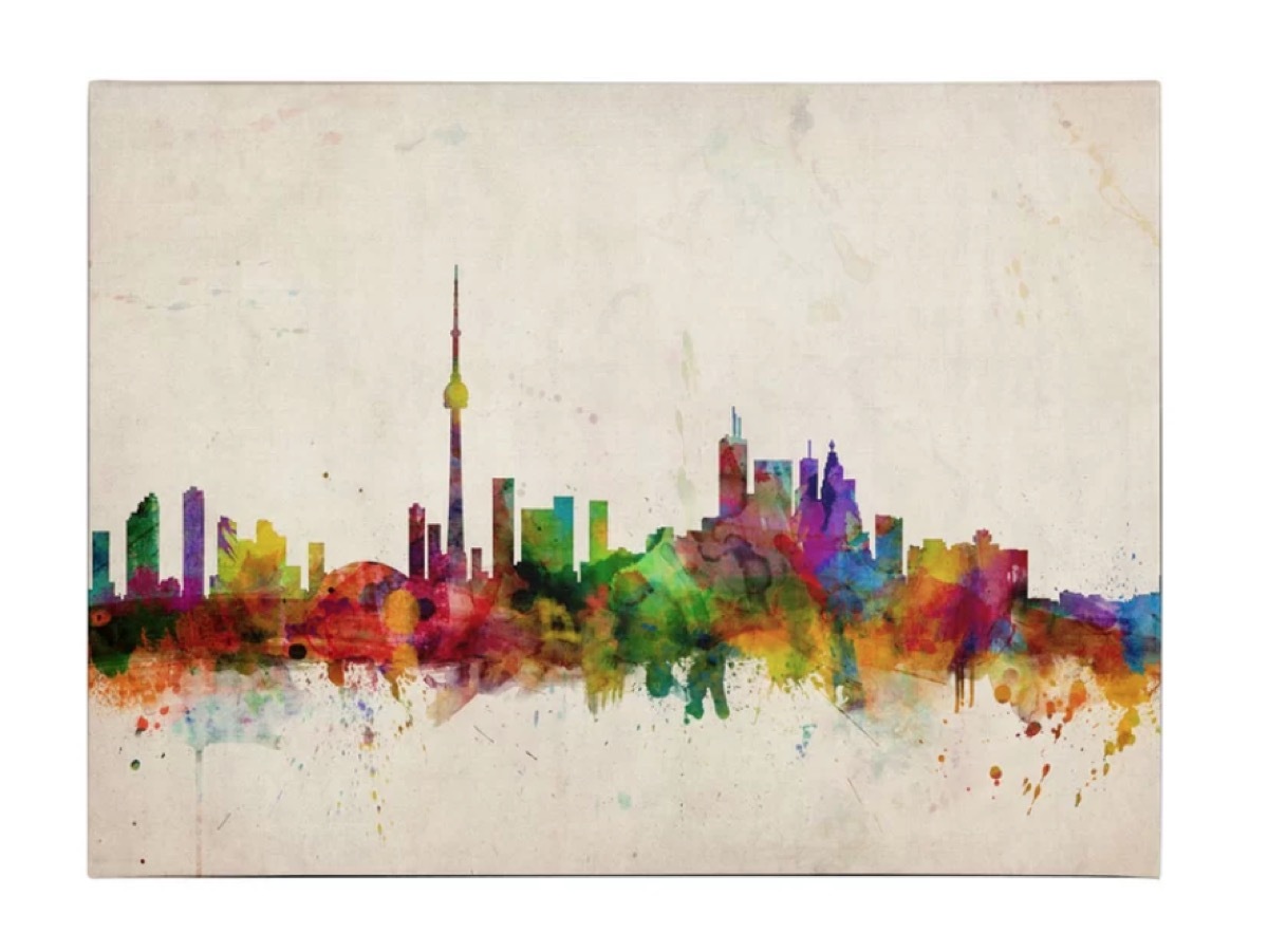 rainbow colored toronto skyline canvas print