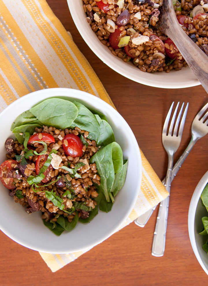 Balsamic basil wheatberry salad