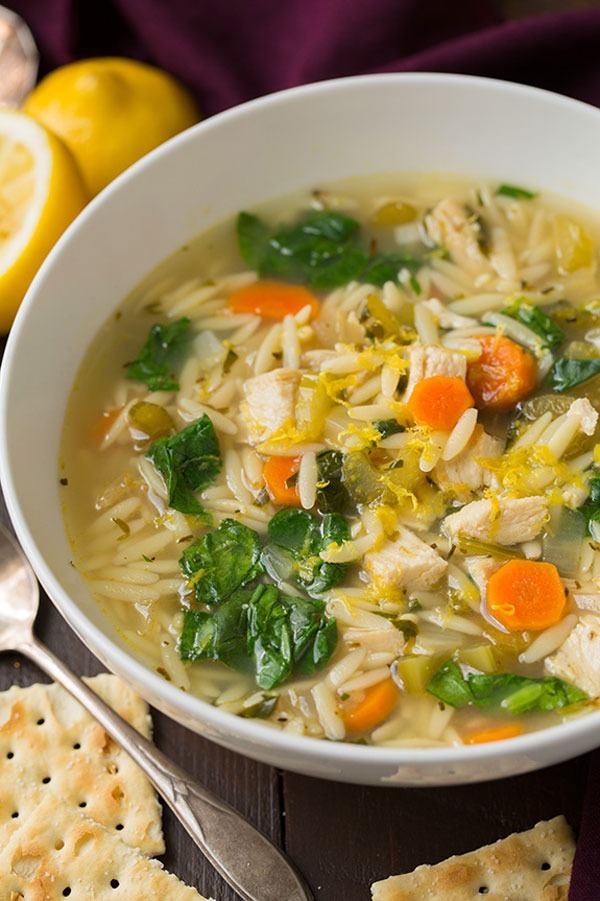 Lemon Chicken and Spinach Orzo Soup