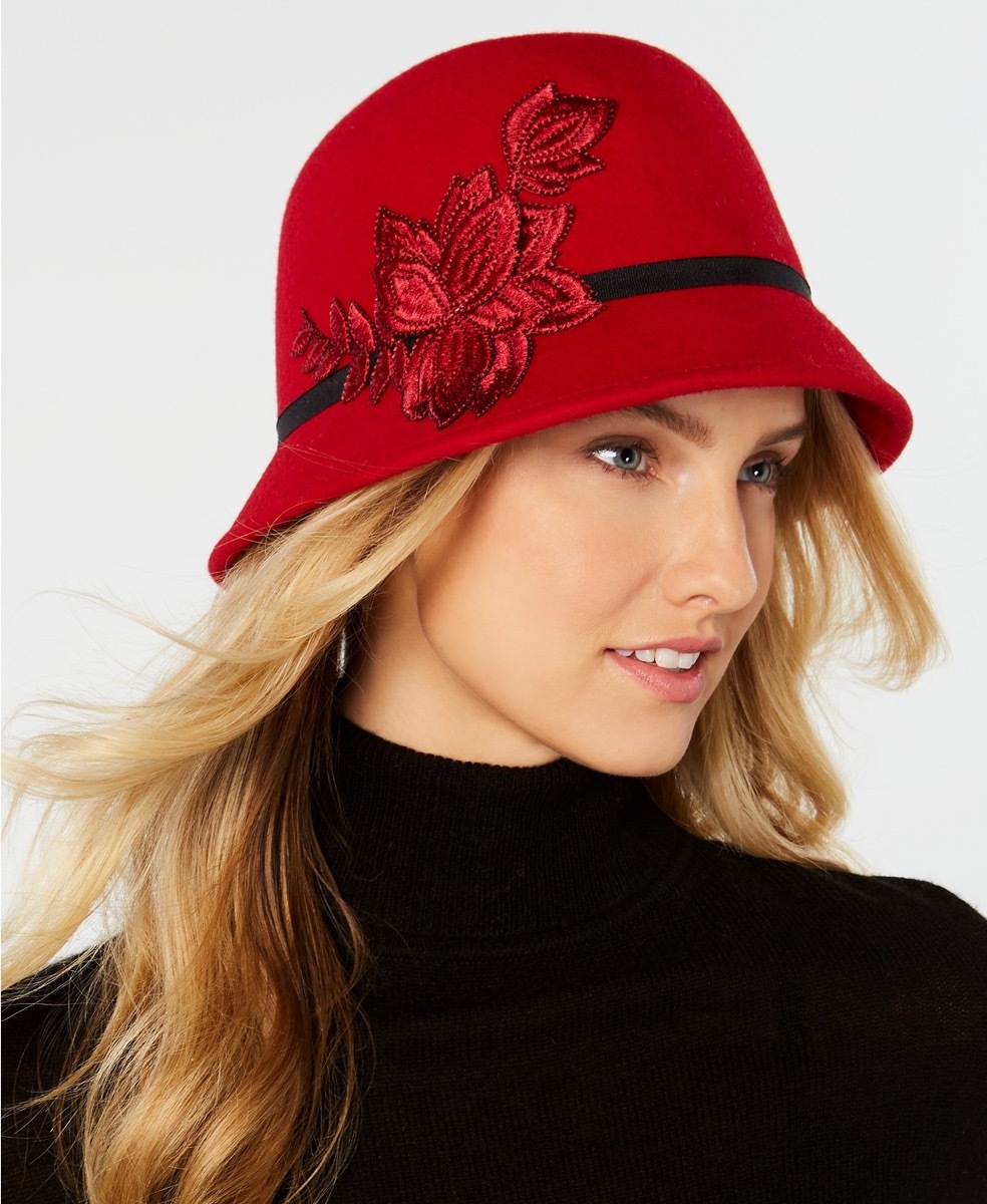 Nine West Flower-Appliqué Wool Felt Cloche from Macys