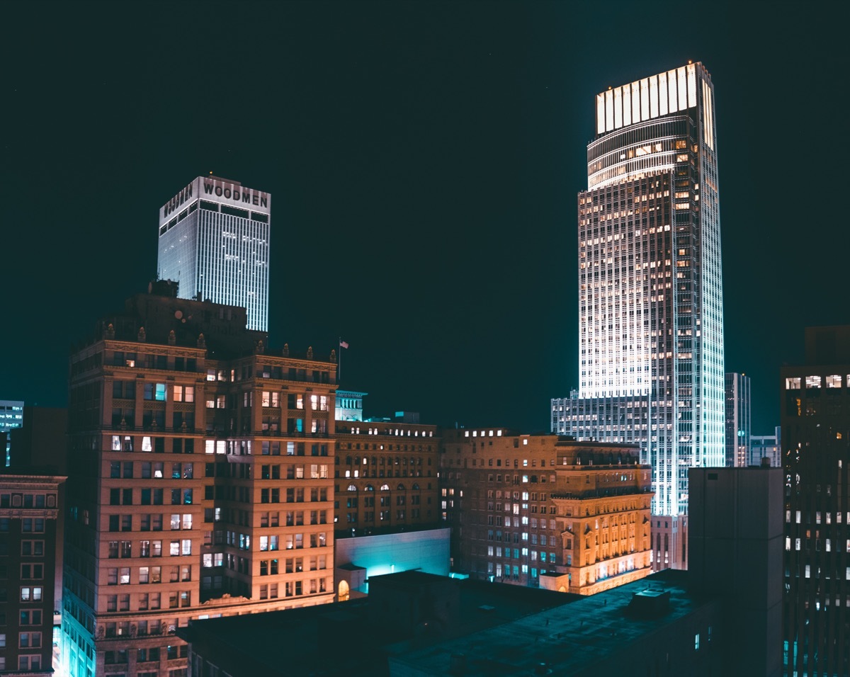 downtown omaha nebraska at night