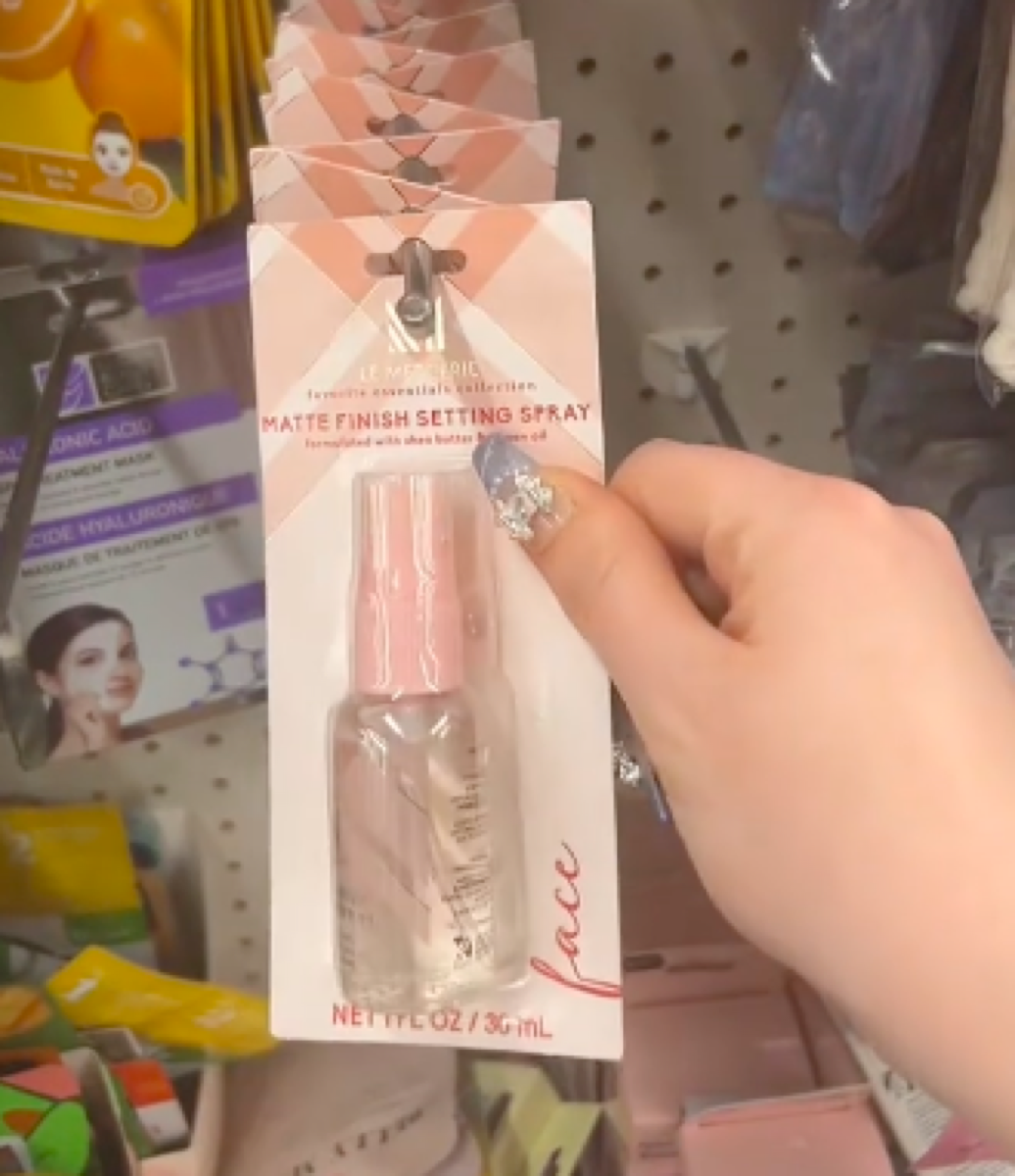 still from TikTok showing Dollar Tree setting spray