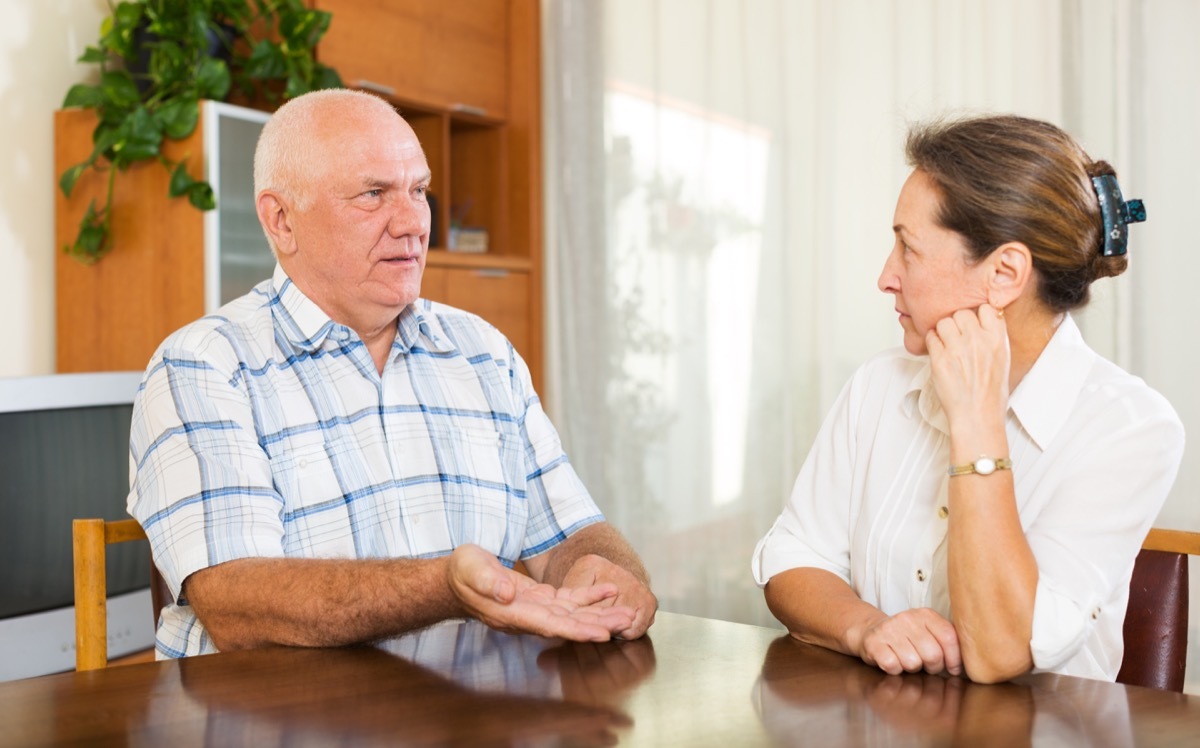 Mature older couple having a serious conversation