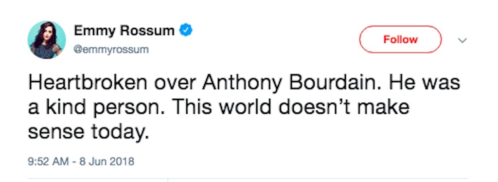 emmy rossum reacts to anthony bourdain death