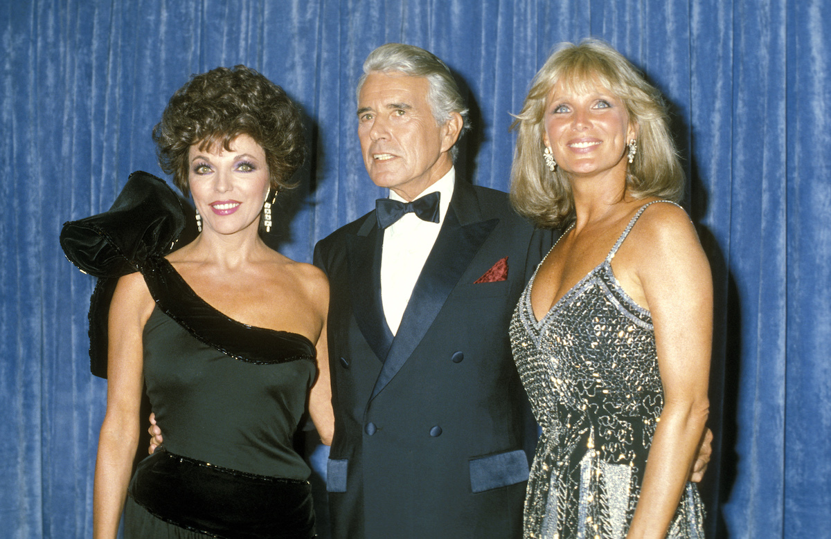 Joan Collins, John Forsythe, and Linda Evans at the 1983 Emmy Awards