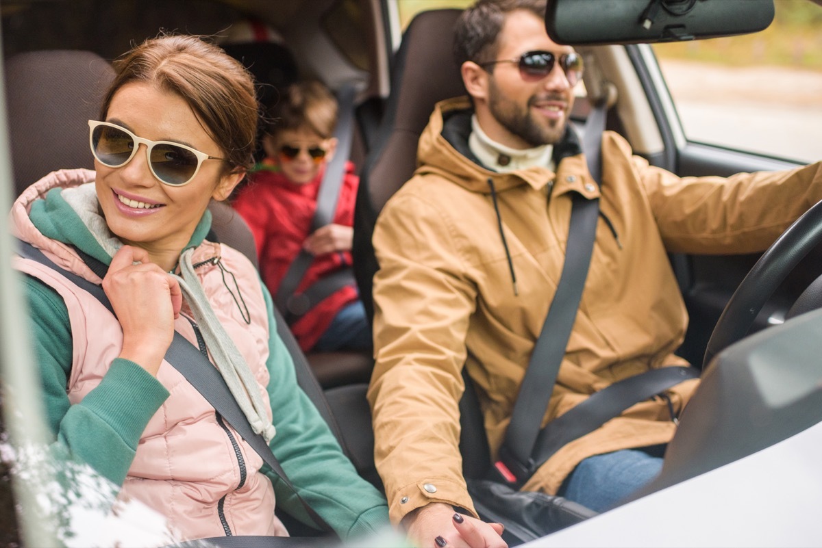 Family driving in car