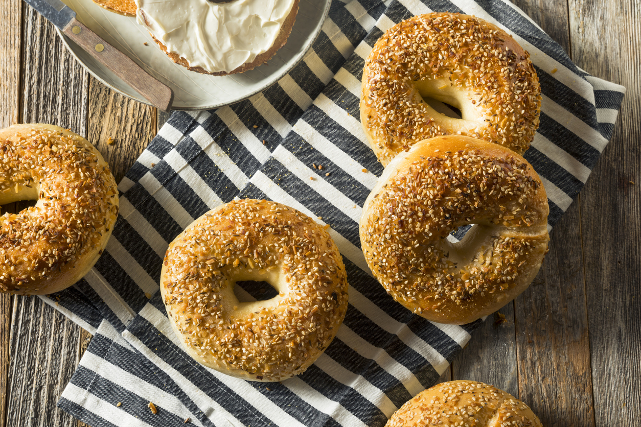 platter of warm onion bagels