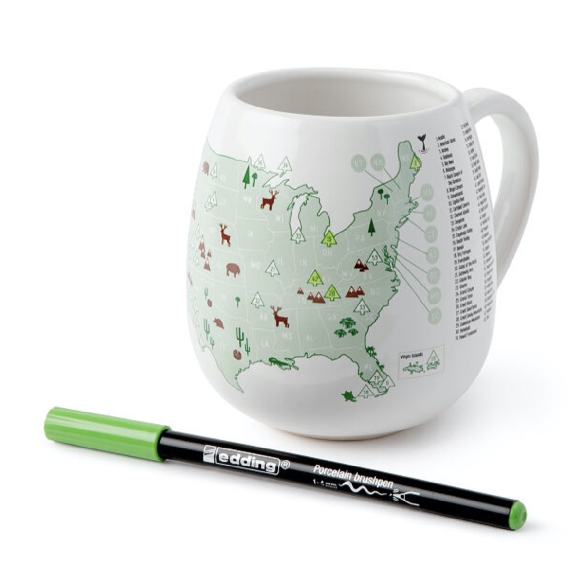 white mug with map of the united states on it in green