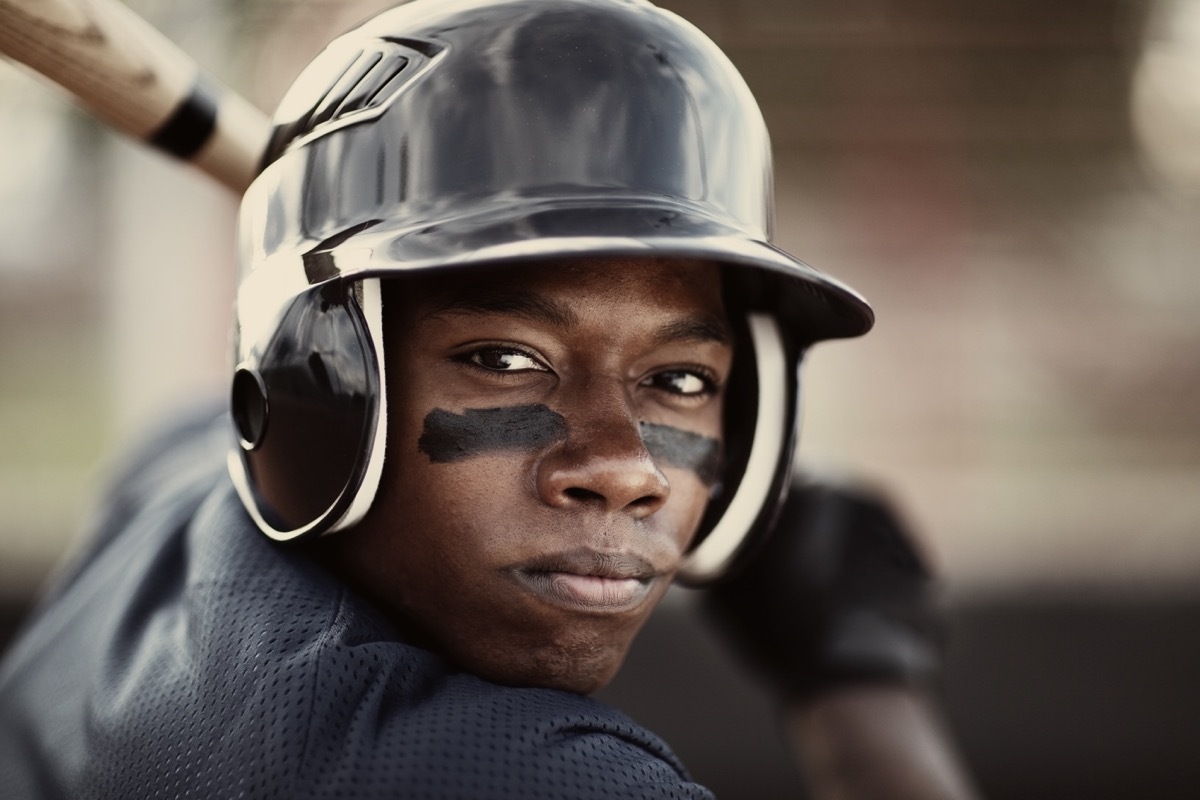 Close up of a player who is ready to mash the ball.