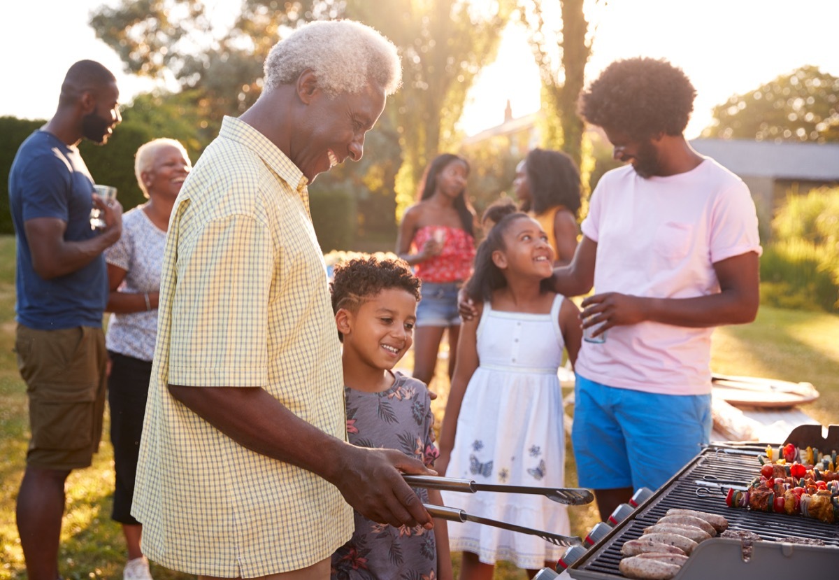 Family barbecuing