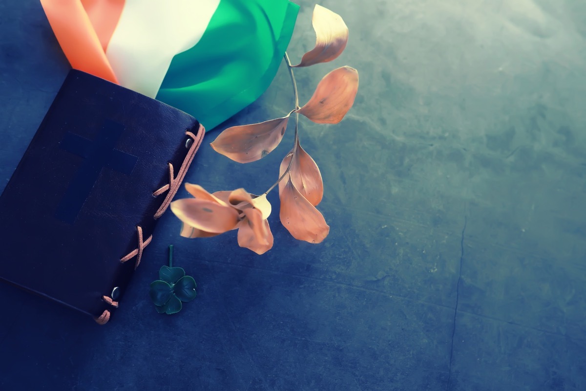 irish flag and four leaf clovers