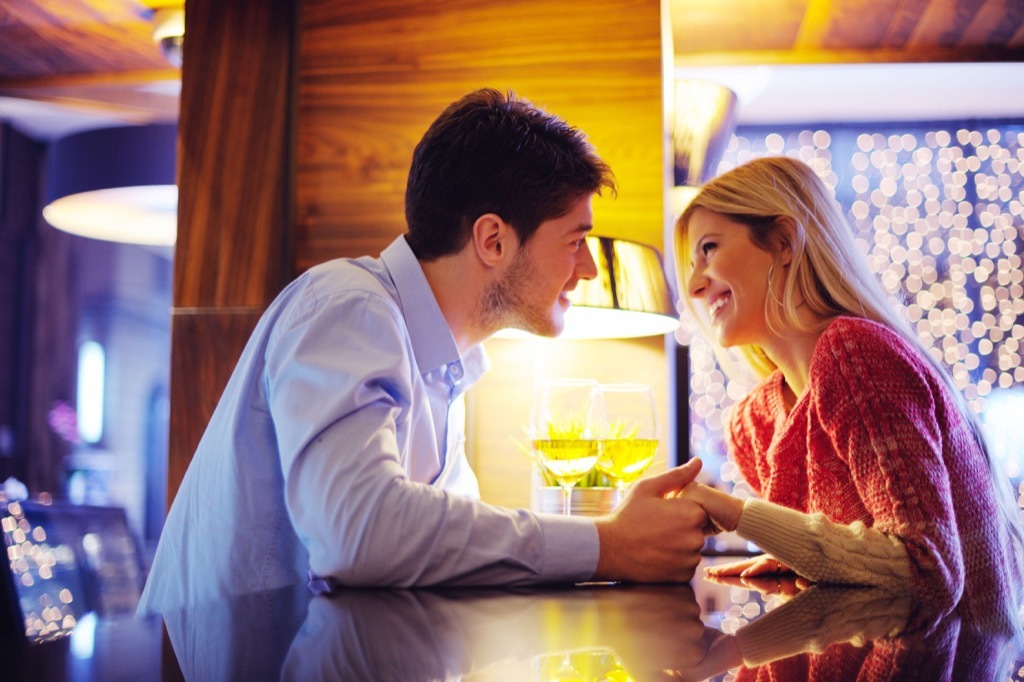 Couple, flirting, restaurant