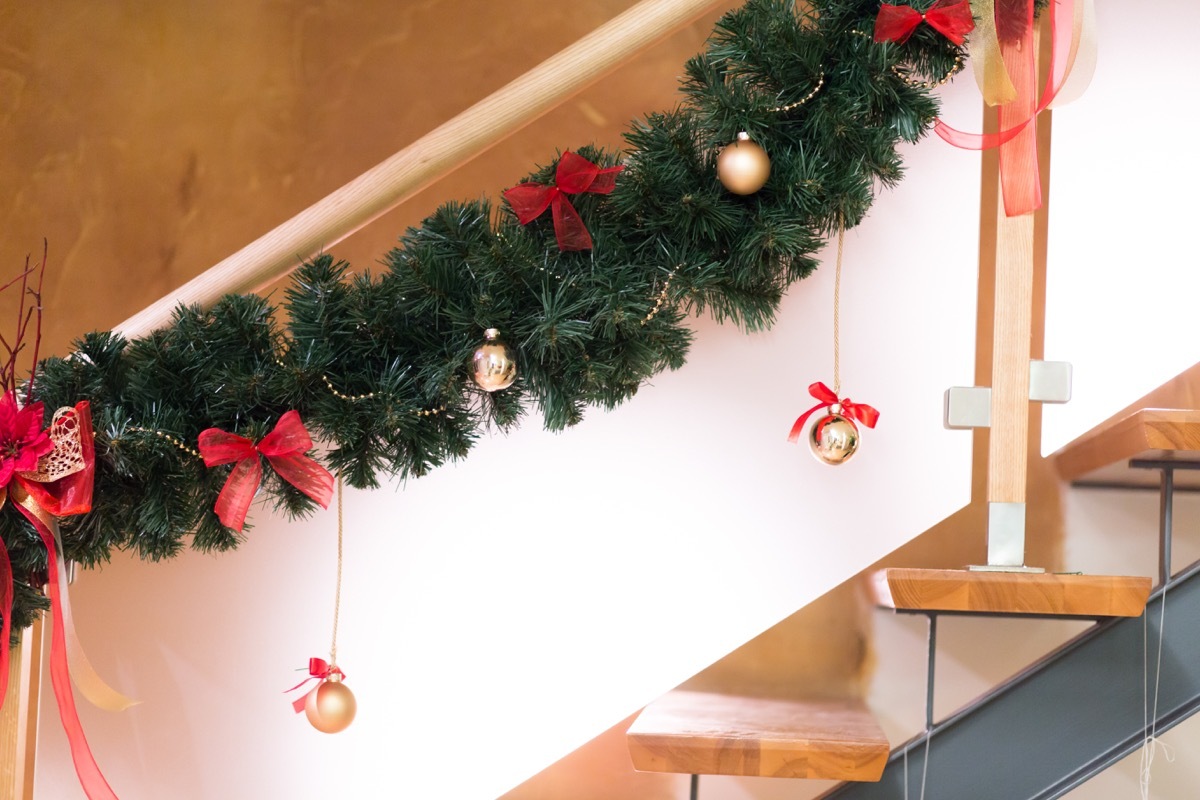 Stairs decorated with Christmas decorations