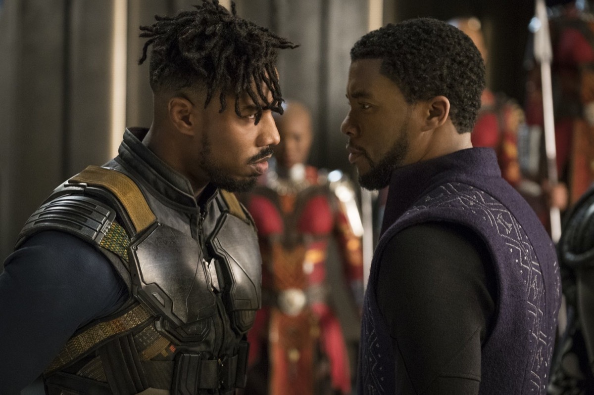 Michael B. Jordan, Chadwick Boseman, and Sydelle Noel in Black Panther (2018)