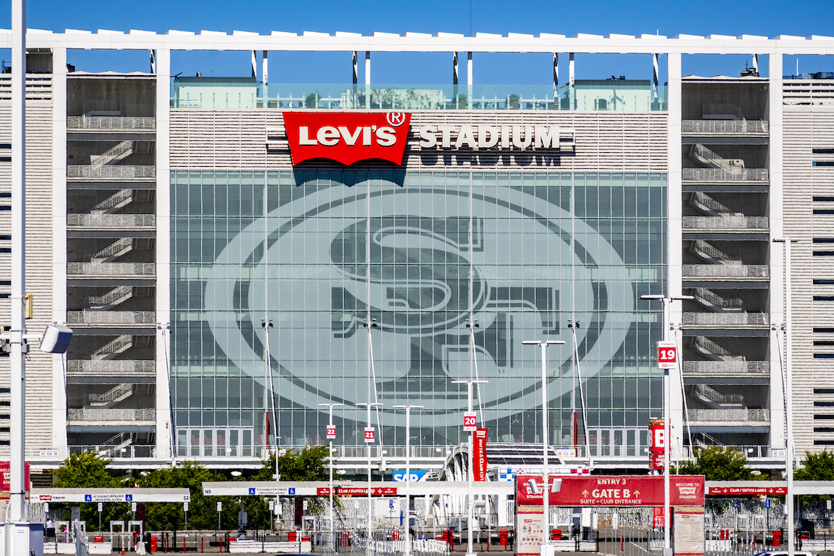 Close up view of the exterior of Levi's Stadium in San Francisco