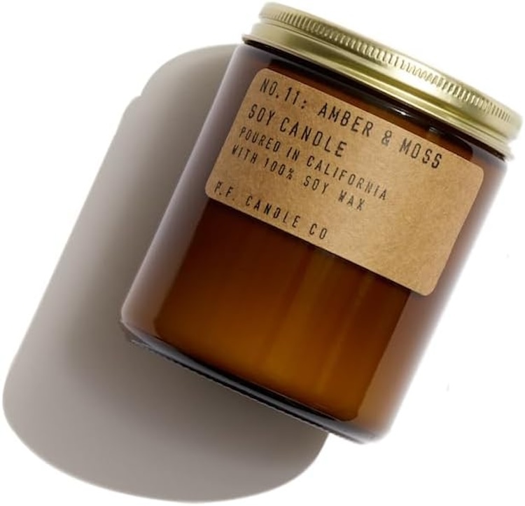 A P.F. Candle Co. Amber & Moss candle