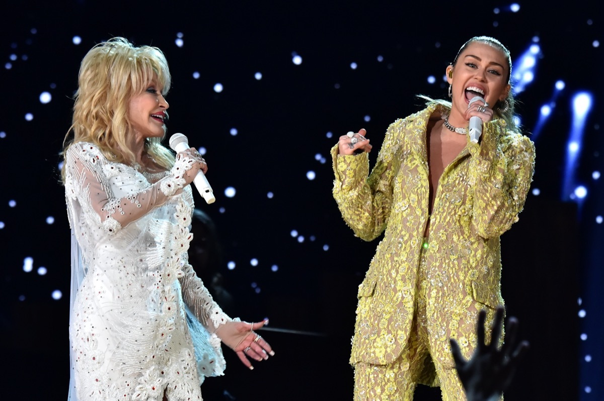 Dolly Parton and Miley Cyrus performing