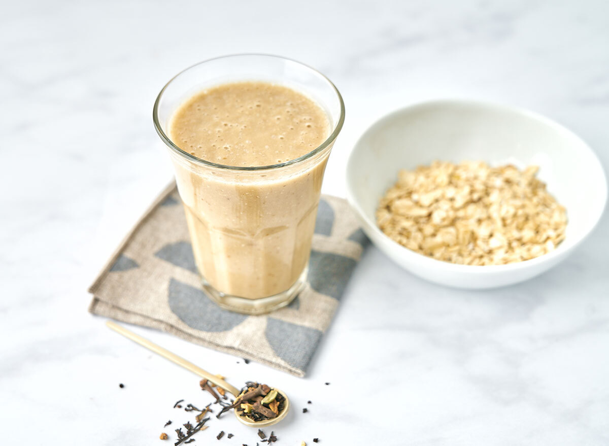 oat chai smoothie on napkin