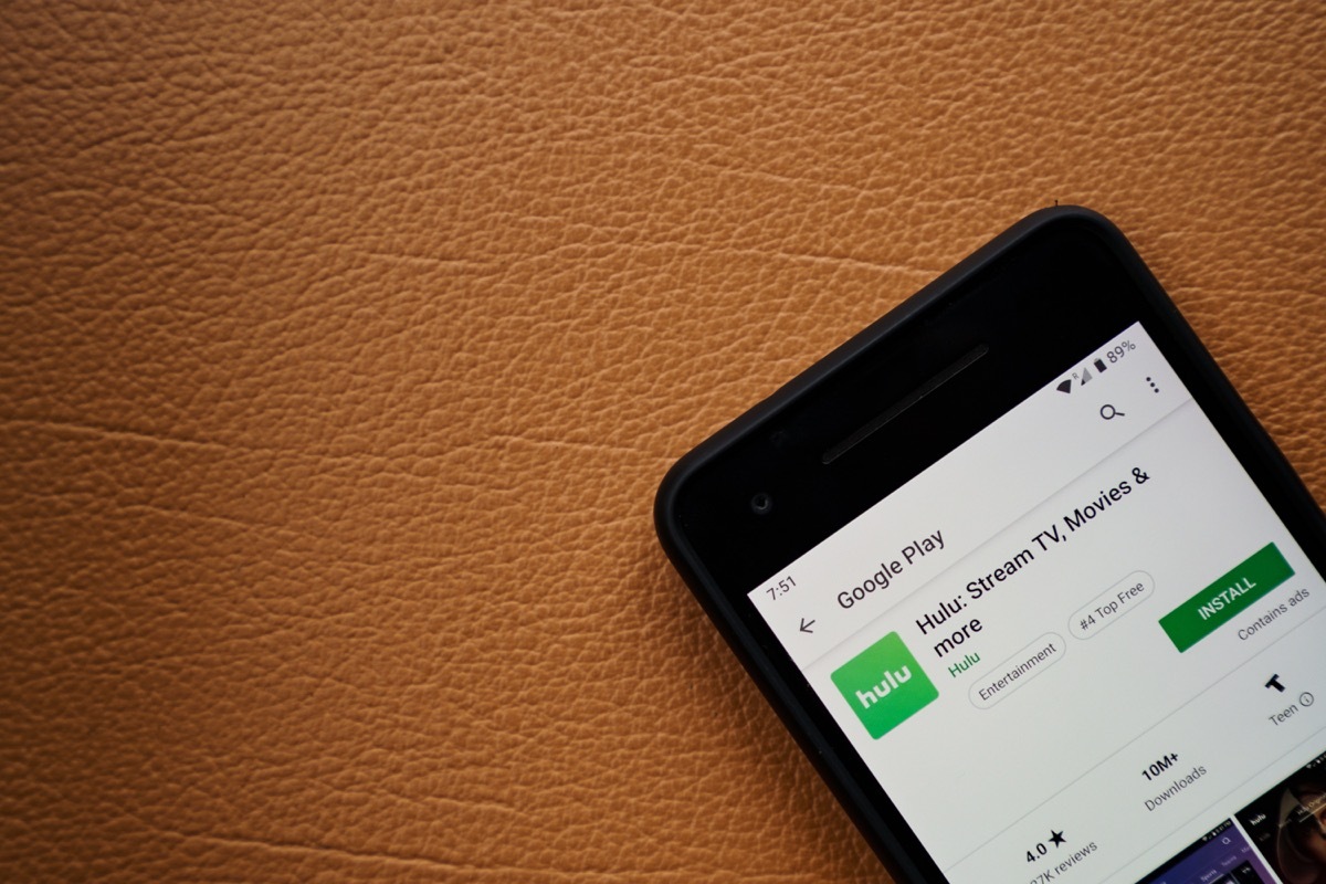 Hulu streaming application on smartphone screen close-up Android Google Play Store app.