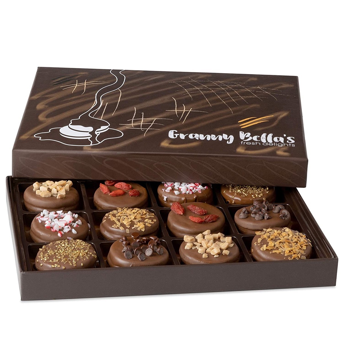 chocolate covered cookies in brown box