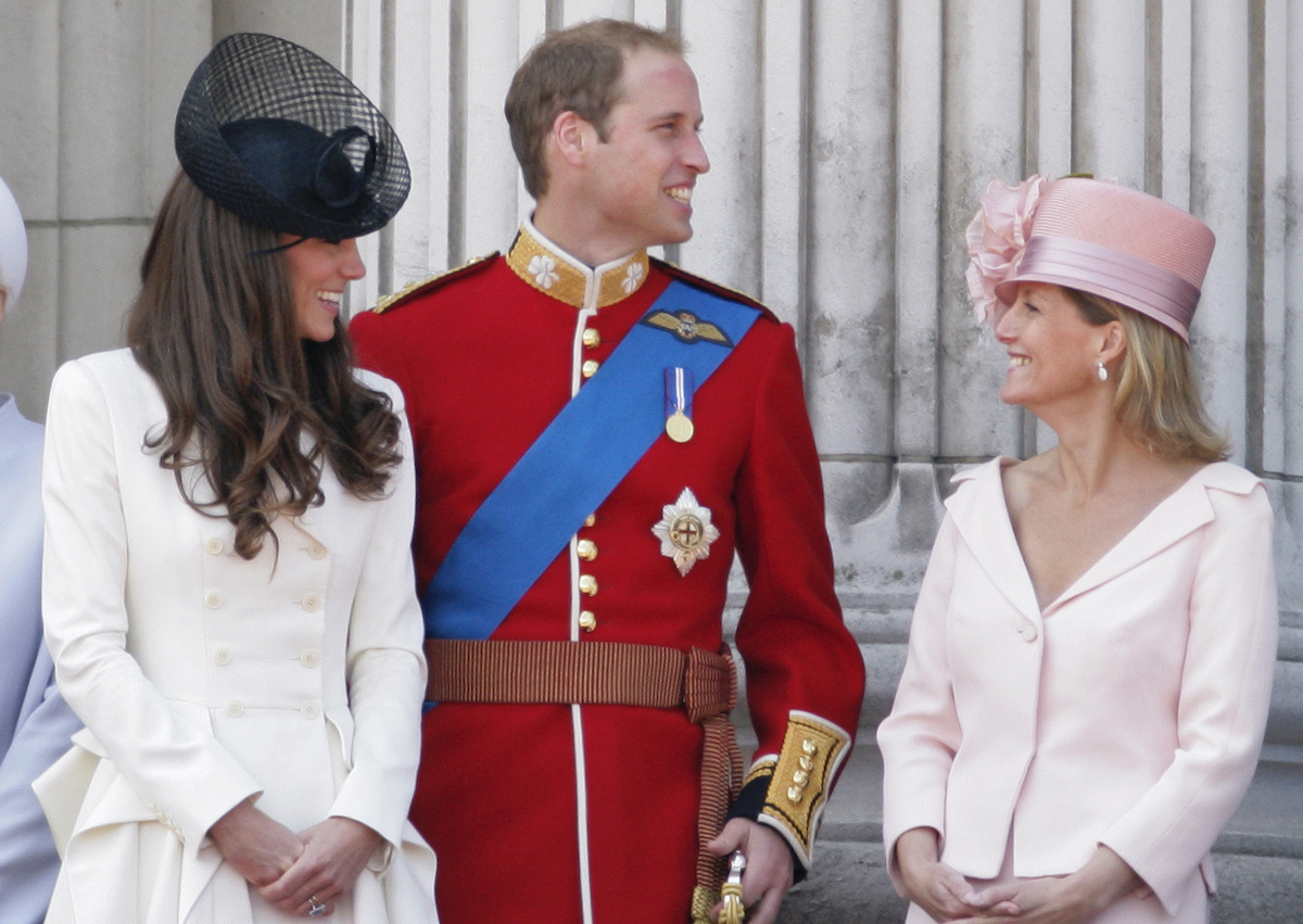 Catherine, Duchess of Cambridge, Prince William and Sophie, Countess of Wessex stand on the balcony of Buckingham Palace after the Trooping the Colour Parade on June 11, 2011 in London, England