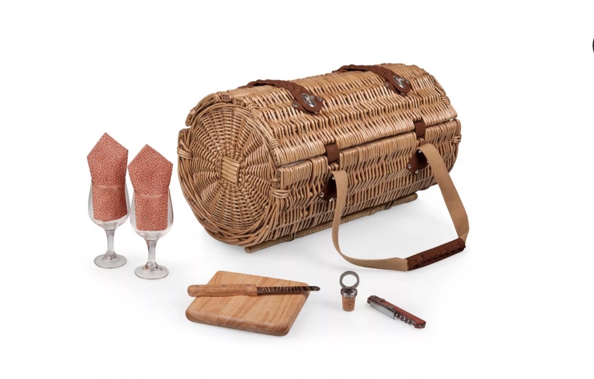 wicker wine and cheese basket, picnic essentials