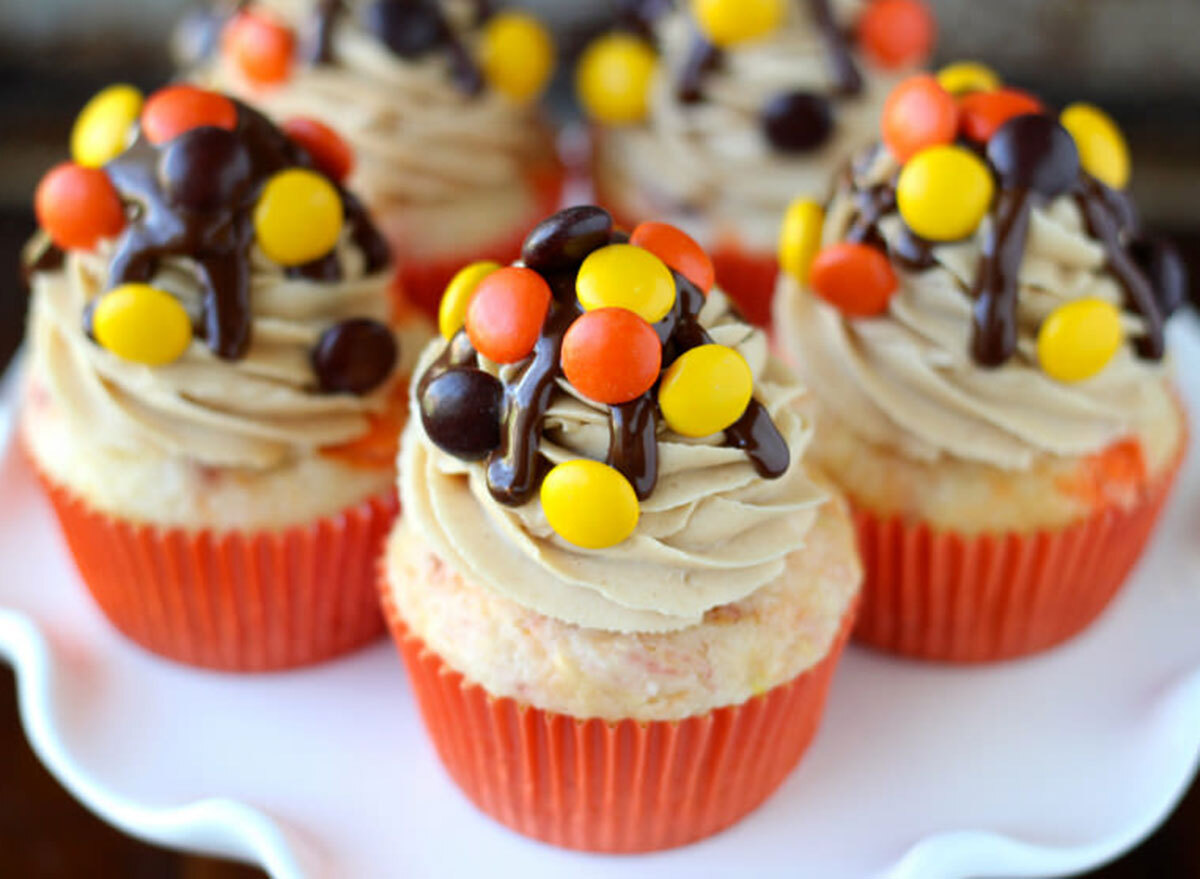 reeses pieces cupcakes on plate