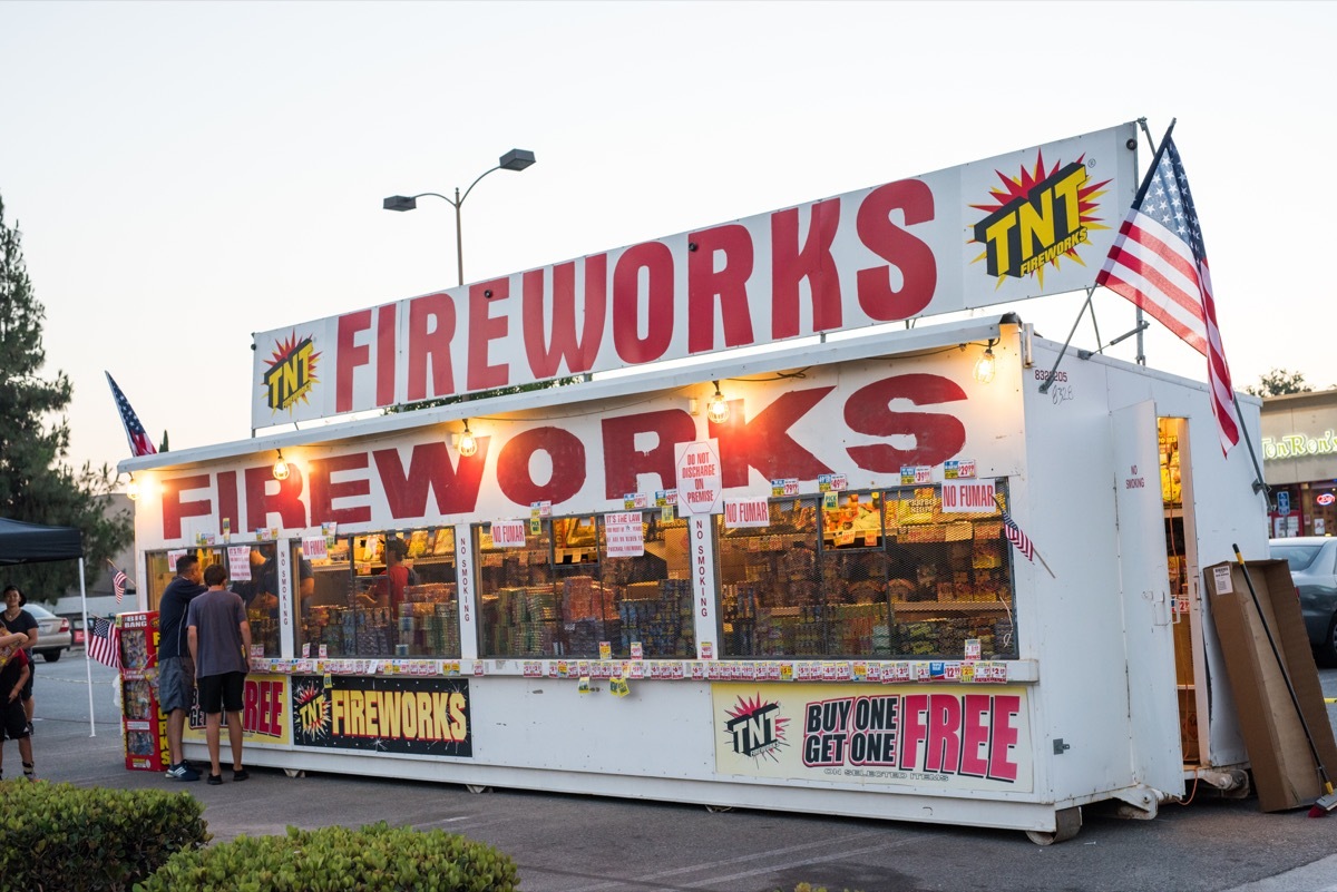 Alhambra, CA: 6/29/2016 TNT Fireworks pop-up store in a strip mall parking lot. Founding Father John Adams wrote a letter to his wife Abigail suggesting fireworks as a way to celebrate independence.